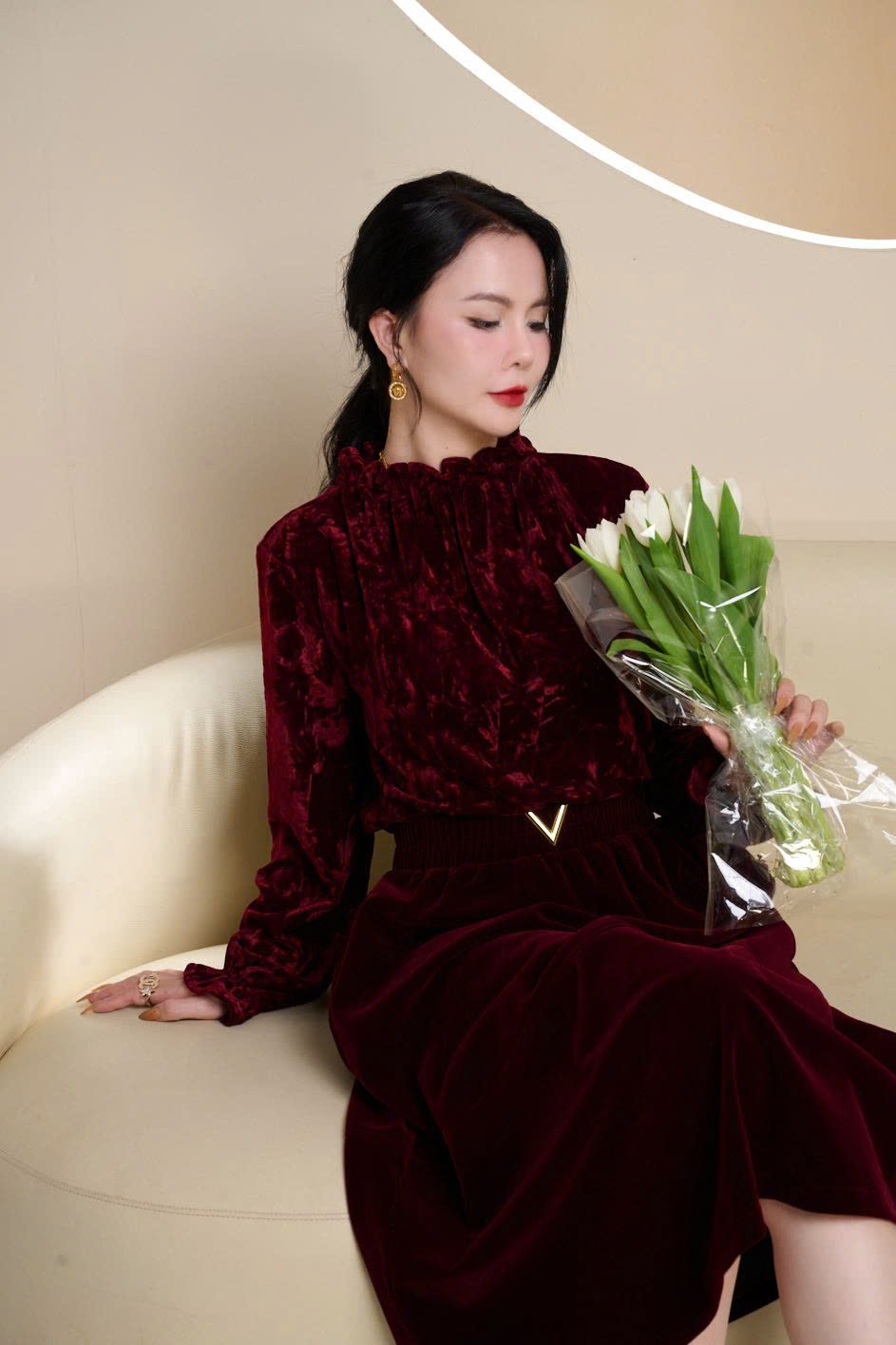 ÁO NHUNG CỔ CHUN DÀI TAY BÈO